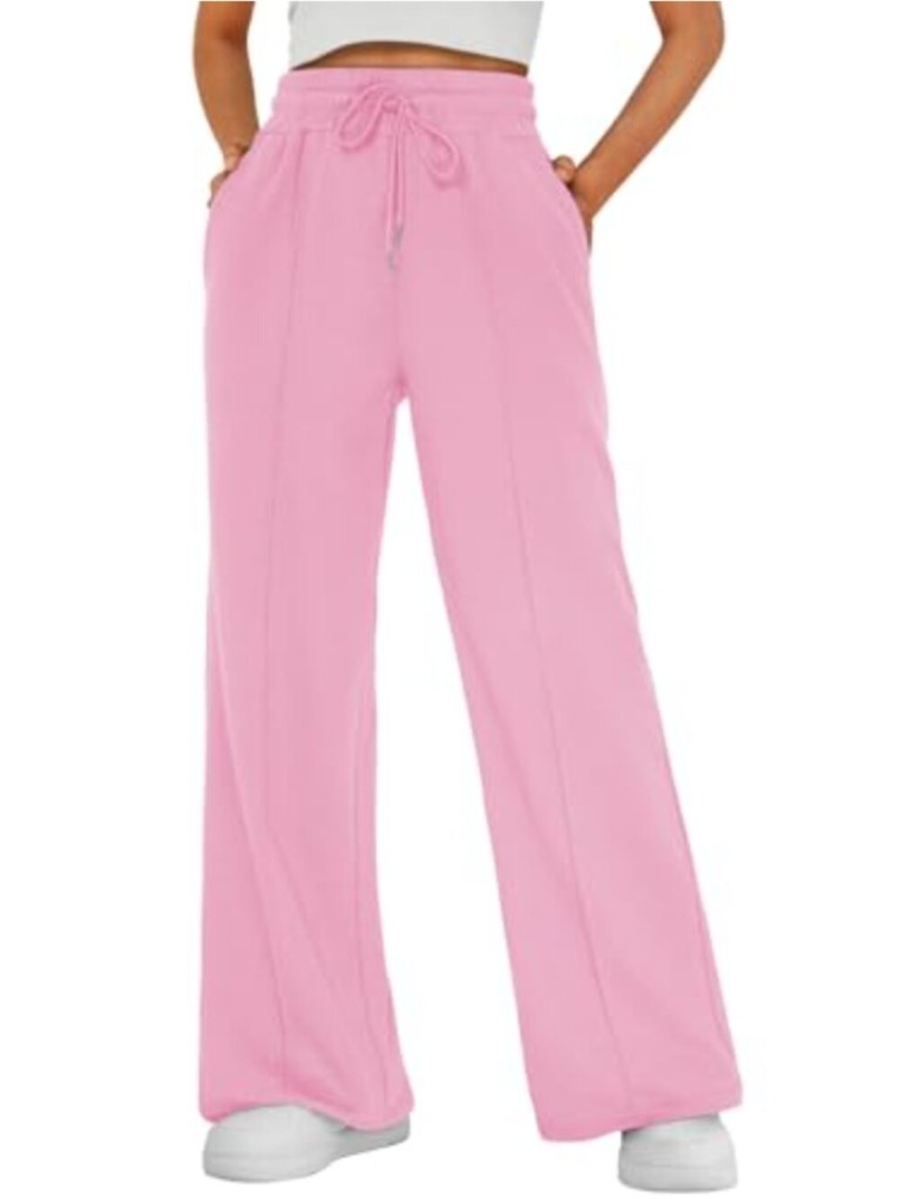 Wide Leg Sweatpants Baggy High Waisted Lounge Pants with Pockets Cotton Blend